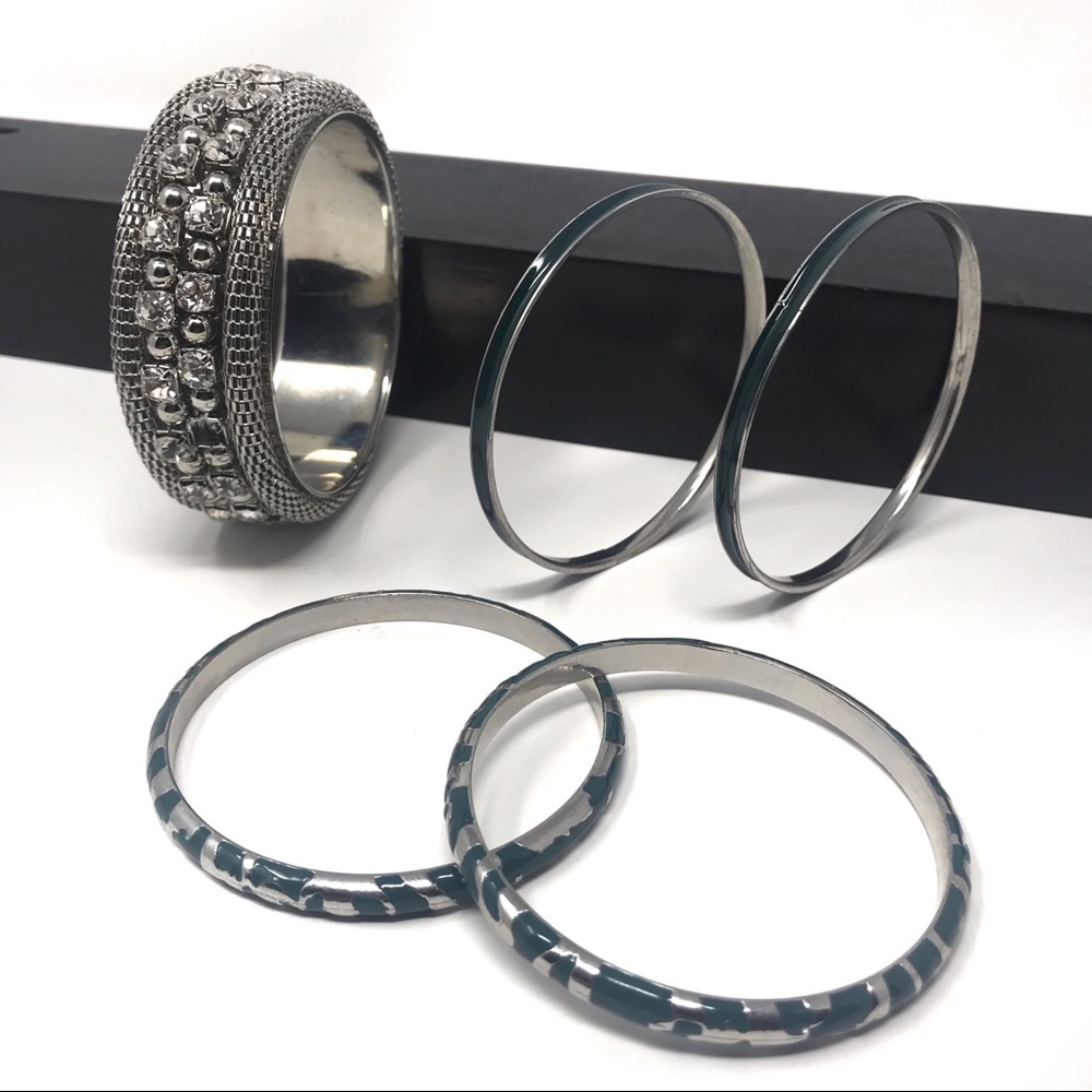 Bebe 5 Pc Silver Rhinestone Bangle Bracelet Set